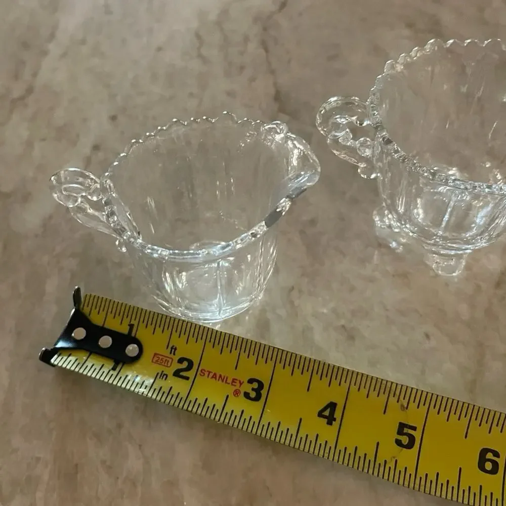 Vintage crystal  glass footed creamer and sugar set 2-1/2
